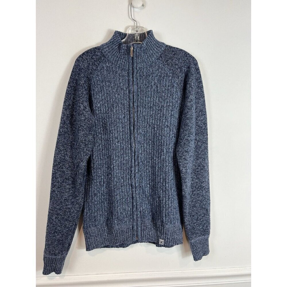 Stacy Adams Men’s Zip Sweater Blue Preppy Contemporary Minimalist L Cardigan